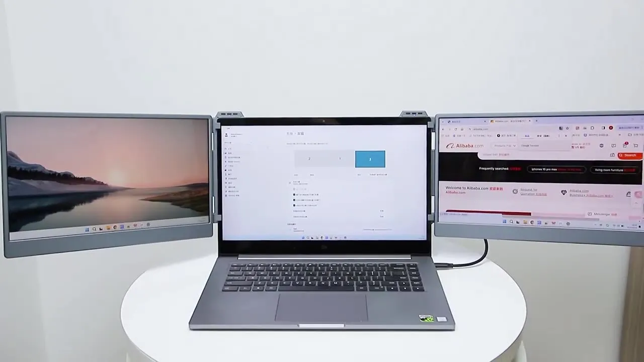 Stock trading design office display HD high color gamut portable three-screen di