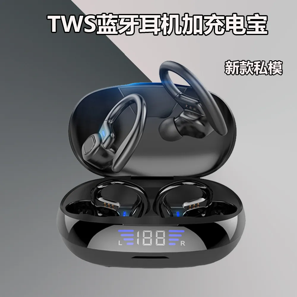 tws bluetooth headset touch wireless earhook digital display with mobile power c