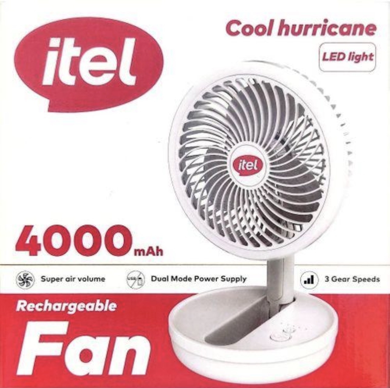 ITEL 4000MAH FOLDABLE RECHARGEABLE FAN WITH LED LIGHT