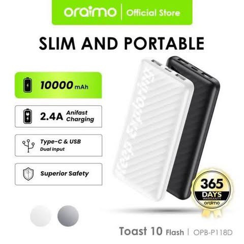 SLIM AND PORTABLE ORAIMO POWER BANK 10000MAH